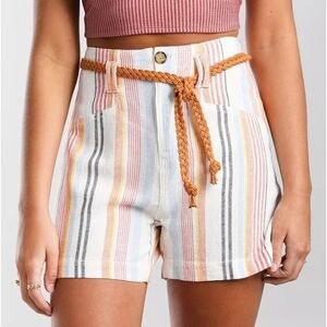 The Buckle BKE Womens Large Woven Rayon Linen Blend Striped High Rise Shorts